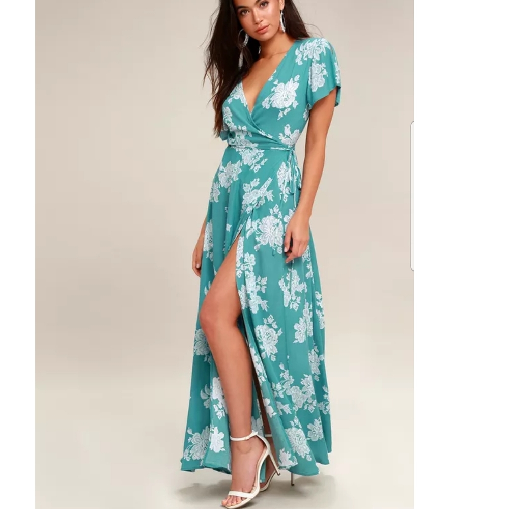 Lulu's heart of Marigold turquoise wrap maxi dress